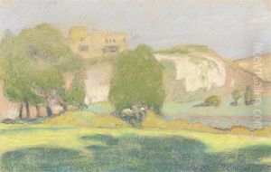 Blick Auf Das Hambacher Schloss Im Fruhling by Ludwig Von Hofmann