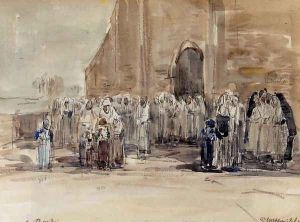 Leaving Mass at Plougastel by Eugene Boudin