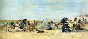 Trouville, Beach Scene 3 by Eugene Boudin