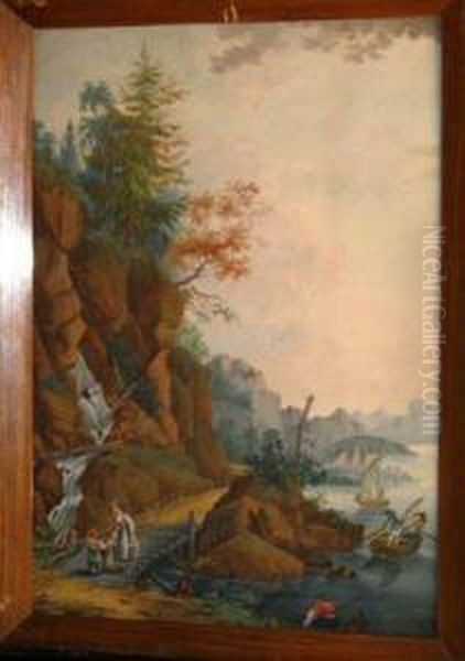 Farmers Andfishers By A Lake In The Alps - view 1