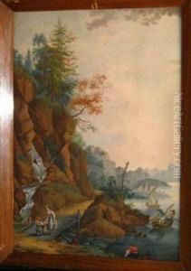 Farmers Andfishers By A Lake In The Alps by Conrad Von Hotzendorf