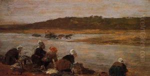 Laundresses on the Banks of the Touques VIII by Eugene Boudin
