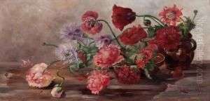 Stillleben Mit Wiesenblumen In Topfen by Hermine Von Janda