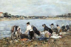 Laundresses on the Banks of the Touques 3 by Eugene Boudin