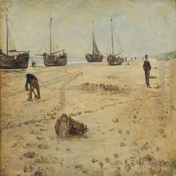Coastal Scene With Fishing Boats On The Beach Of Friesland - view 1