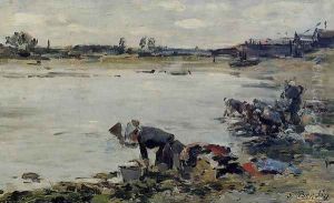 Laundresses on the Banks of the Touques XII by Eugene Boudin