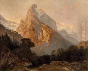 "bergsee Mit Blick Auf Gletscher" Unten Rechts Signiert Und Datiert: Kalckreuth 74