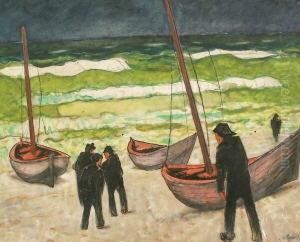 Fischer Bei Ihren Booten Am Strand, Misdroy by Egon Oskar Von Kameke