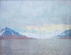 Gebirge Im Schnee Mit Geysir, Norwegen by Egon Oskar Von Kameke