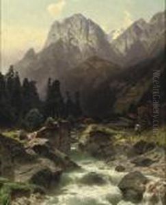 Along A Alpine River by Otto Werner Henning Von Kameke