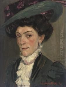 Portrait Of A Lady, Bust-length, In A Plumed Hat by Konrad Von Kardorff