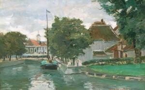 Kanal Mit Ankerndem Lastkahn In Sluis, Holland by Konrad Von Kardorff