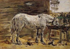 White Horse at the Feeding Trough by Eugene Boudin