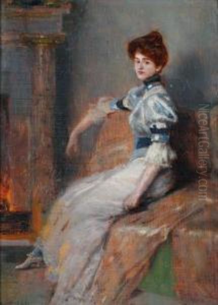 Saloninterieur Mit Einer Dame (irene Von Keller?) Am Kamin - view 1