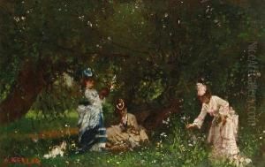 Ladies Picking Flowers by Albert von Keller