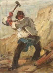 A Quarryman. Oil/canvas, Signed by Friedrich von Keller