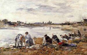 Laundresses on the Banks of the Touques IV by Eugene Boudin