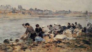Laundresses on the Banks of the Touques XV by Eugene Boudin