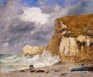 Etretat: the Amont Cliff in November by Eugene Boudin