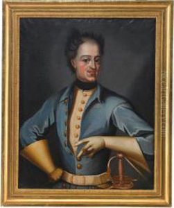 Portratt Av Kung Karl Xii Ikladd Bla Uniformsrock Medvarja - Midjebild Portratt Av Kung Karl Xii Ikladd Bla Uniformsrock Medvarja - Midjebild