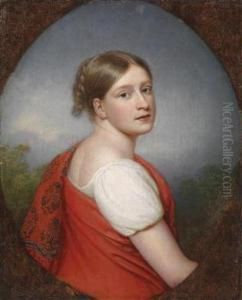 Portrait Of A Lady Set Against A Landscape Background by Franz Gerhard Von Kugelgen