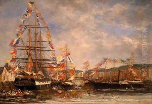 Festival in the Harbor of Honfleur by Eugene Boudin
