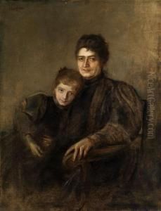 Portrait Einer Dame Mit Ihrer Tochter by Lenbach Franz Von