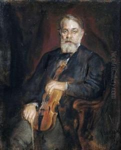 Portrait Of Asitting Violinist, Probably The Virtuoso Joseph Joachim(1831-1907). by Lenbach Franz Von