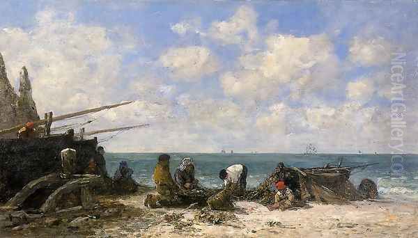 Etretat: Fishermen on the Beach - view 1