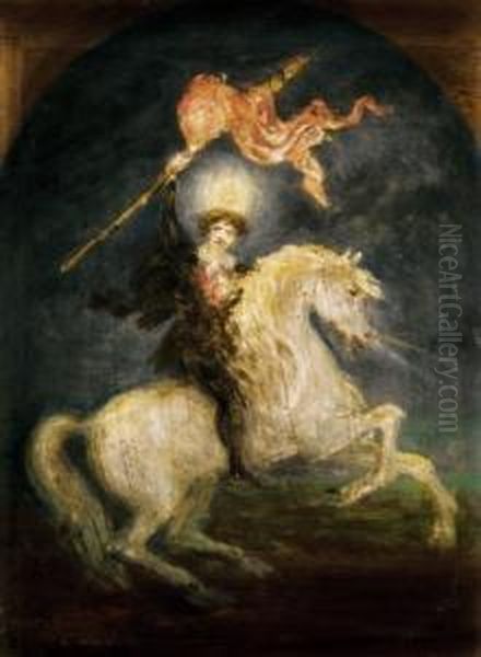 Resurrection (petofi On Horse-back) - The Prefiguration Of The Painter's Great Oil Picture About Petofi, One Of The Greatest Hungarian Poets, About 1913 - view 1
