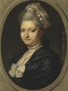 Portrait Of A Lady, Traditionally Identified As Pierina Gravaghi,bust-length, In A Black Dress And White Lace Bonnet by Christian Von Mannlich