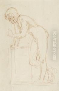 Leaning Young Nude Male(narcissus) by Hans von Marees