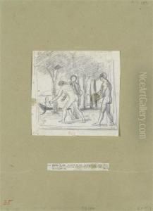 Young Men In A Landscape With A Barge. by Hans von Marees