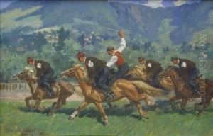 Pferderennen Vor Alpiner Landschaft by August Von Meissl