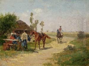 Ungarische Reiter Ineiner Schenke In Der Puszta