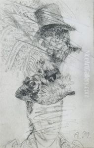 Deux Etudes De Tetes Et Tissus by Adolph von Menzel