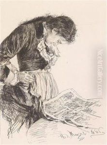 Die Zeitungsleserin by Adolph von Menzel