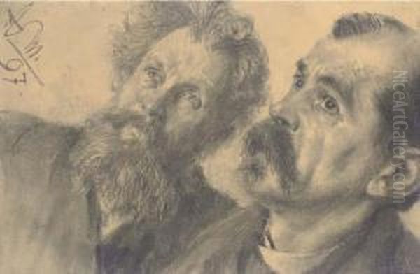 Studie Zweier Aufblickender Manner - view 1