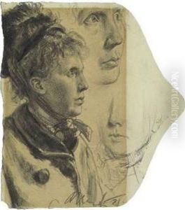 Kopfstudien Einer Dame by Adolph von Menzel