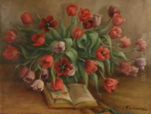 Stilleben Mit Tulpen Und Buch by Constantin Von Mitschke Collande