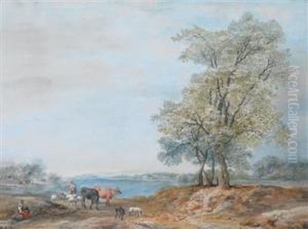 Weidelandschaft Mit Hirten Undbaumgruppe - view 1