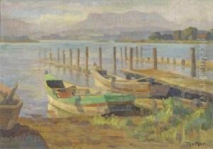 Boote Am Seeufer by Therese Von Mor-Sunegg