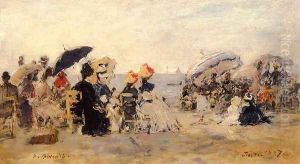 Trouville Beach Scene 1887 by Eugene Boudin