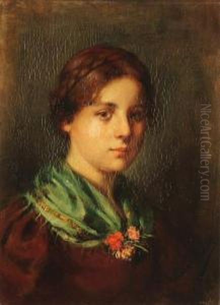 Portrait Of A Young Woman With A Green Shawl - view 1