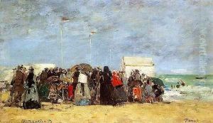 Trouville Beach Scene1 1873 by Eugene Boudin