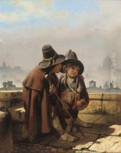 Two Street Urchins On A Rooftop With A Panorama Of Romebeyond