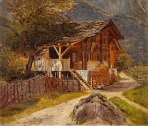 Schweizer Bauernhaus In Sonnigem Tal by Rudolf Von Normann