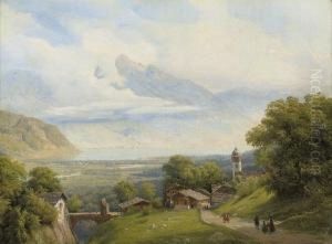 Cottages In A Mountainous Lakeland Scene