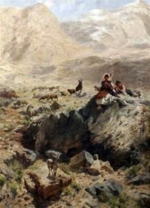 Shepherds Resting In The Mountains by Rudolf Otto Von Ottenfeld