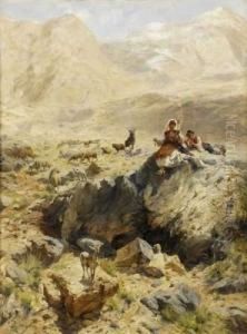 Bergers Dans Les Alpes Italiennes by Rudolf Otto Von Ottenfeld